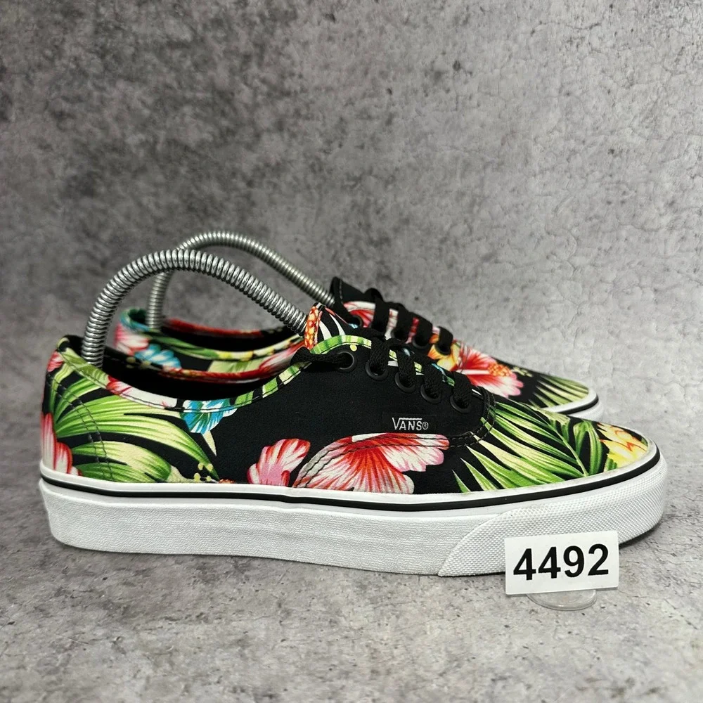 Vans Authentic Sneakers Womens 9 Black Hawaiian Floral Tropical Low Top Canvas