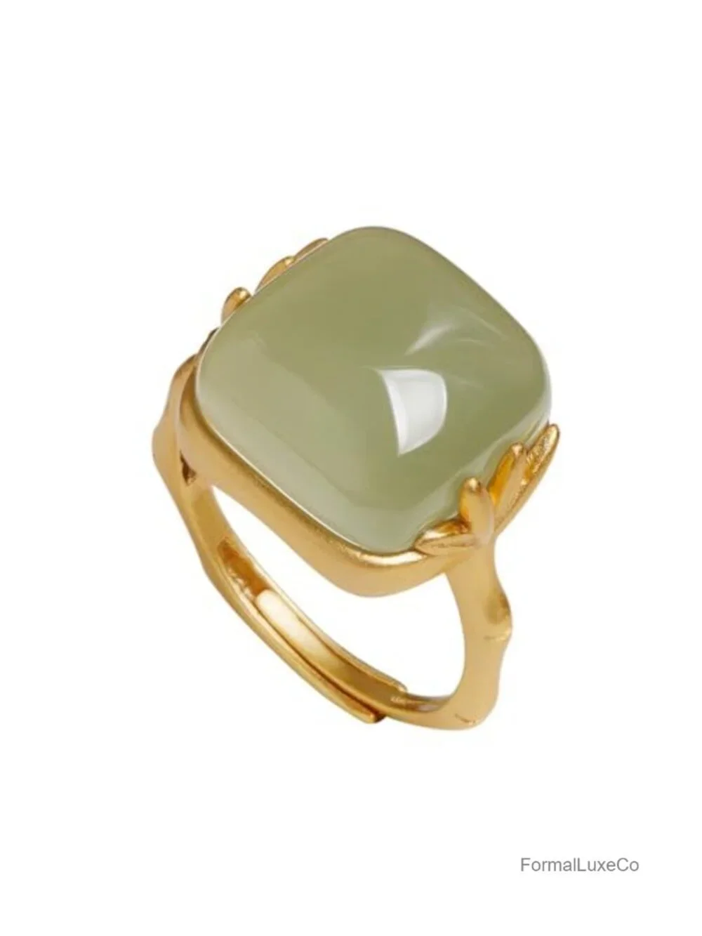 Handmade Green Jade Ring Adjustable Copper Band Vintage Style Statement Jewelry