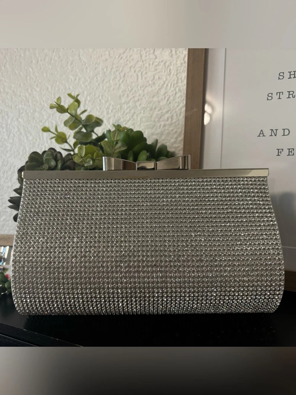 Silver Rhinestone & Bow Evening Clutch