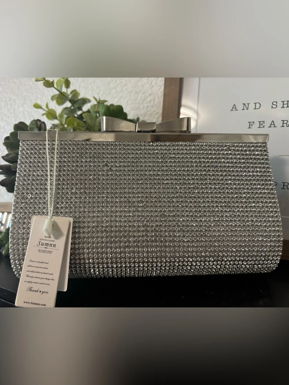 Silver Rhinestone & Bow Evening Clutch