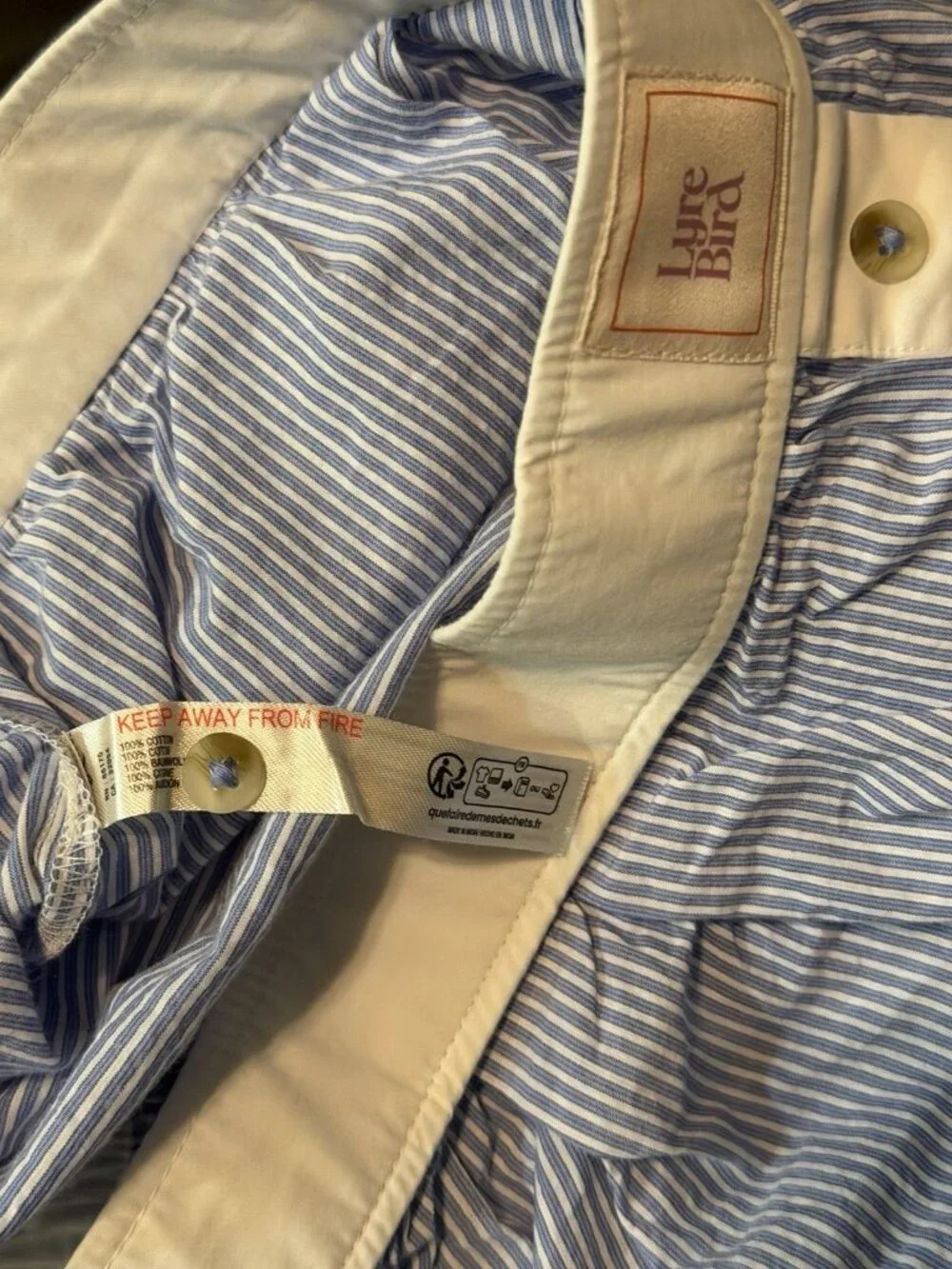 Anthropologie LyreBird Blue Striped Pleated Cotton Boxer Shorts - Size M Lounge