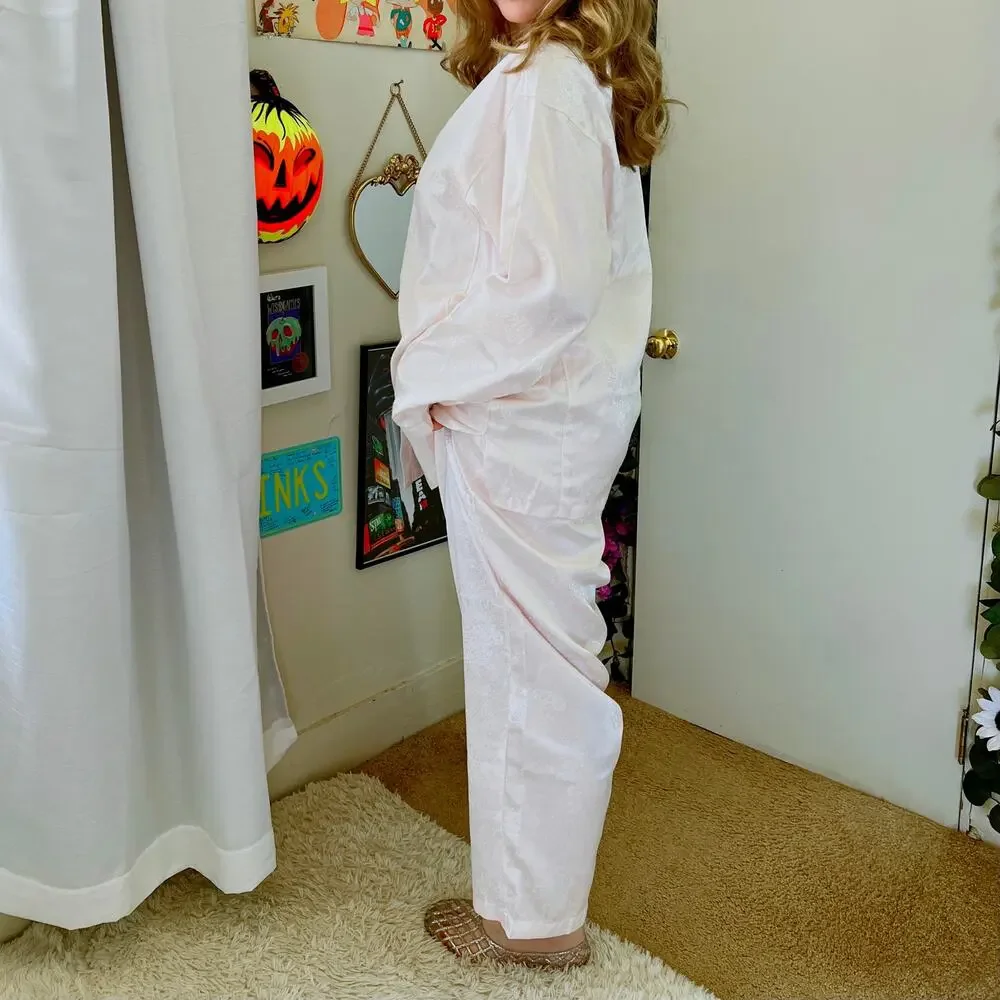 Vintage 90s Jaclyn Smith Pale Pink Satin Pajamas Plus Size XL 2X