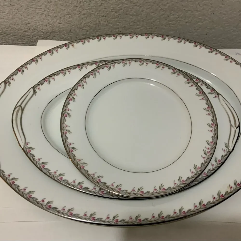 2 Noritake 5507 Petite Pattern 16.5” & 12”  Serving Platter  salad plate 8.25”