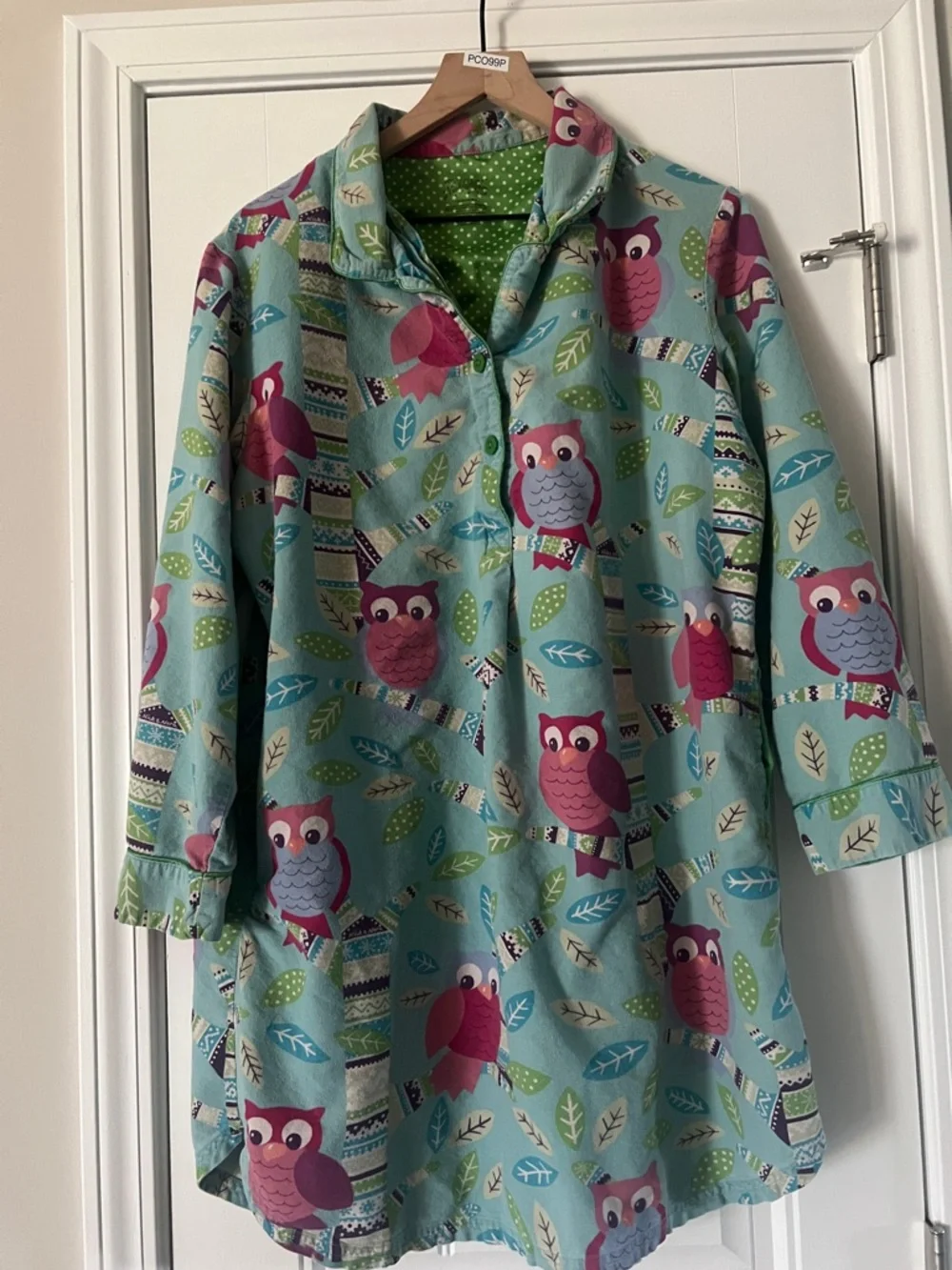 Nick & Nora Womens Blue Owl Long Sleeve Pajama  Shirt