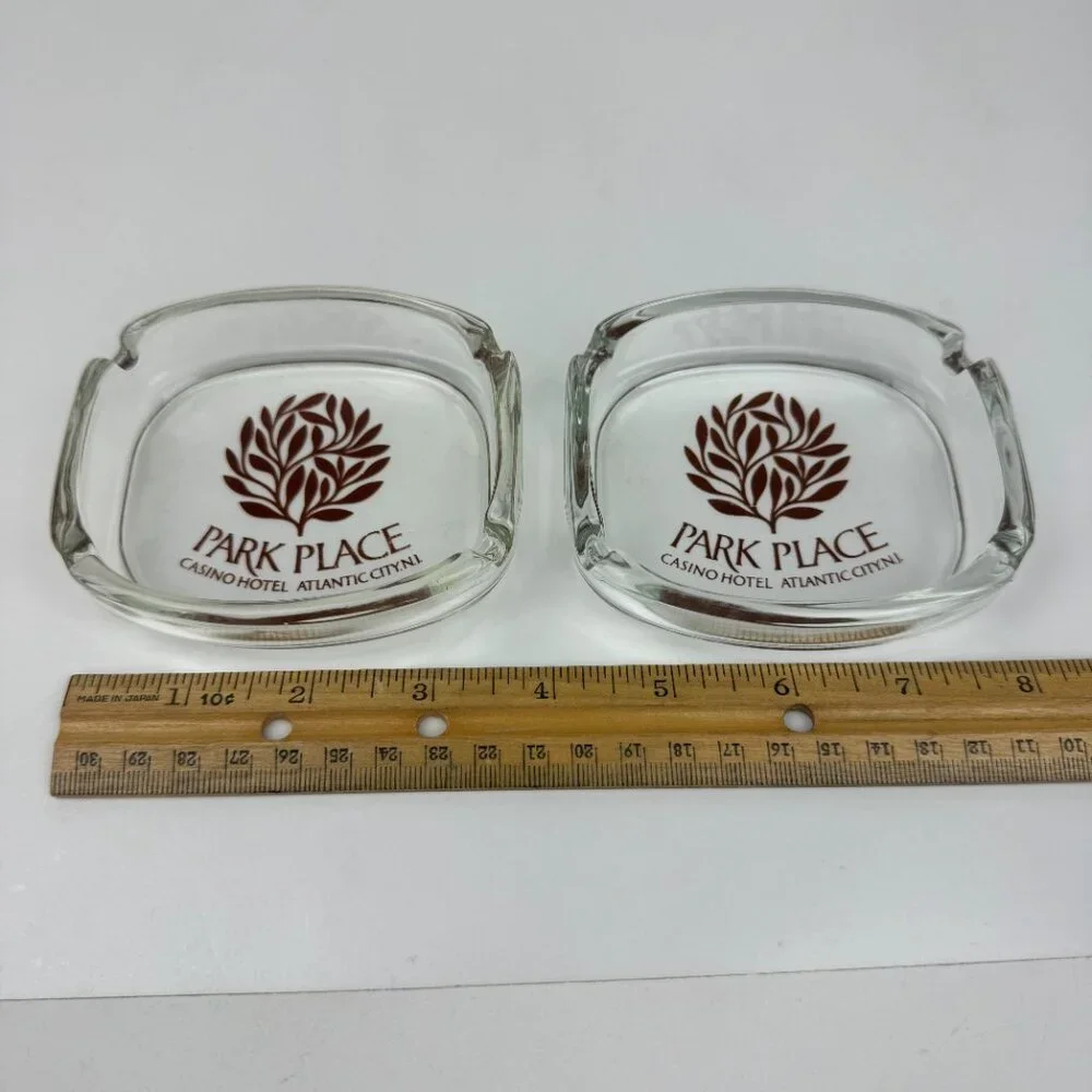 2 Vtg Park Place‎ Atlantic City NJ Casino Hotel Clear Glass Ashtray Souvenir