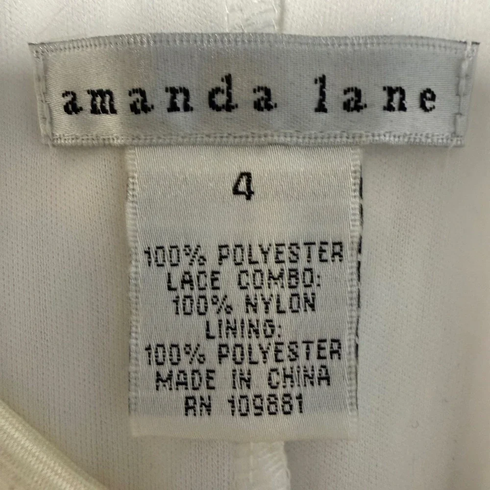 Amanda‎ Lane Ivory Pleated Lace Cap Sleeve Shift Dress Size 4 New With Tags VTG