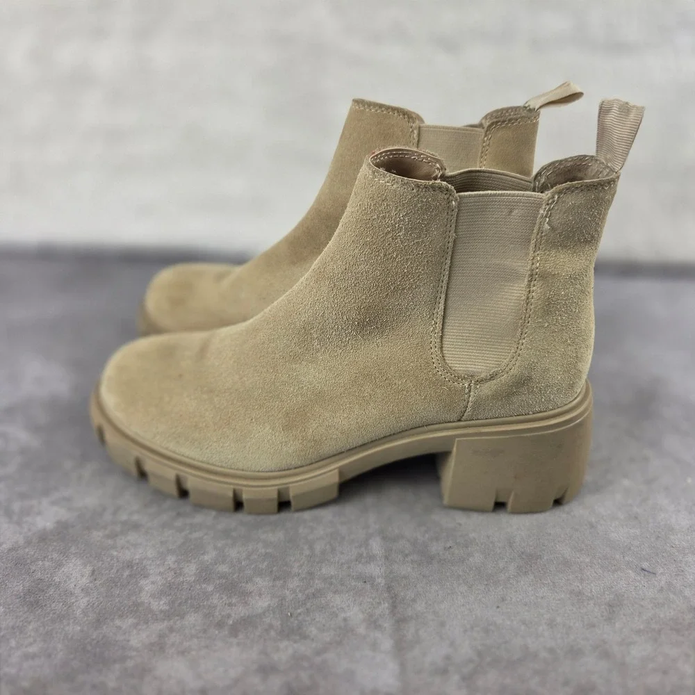 Steve Madden Tan Suede Chelsea Lug Sole Ankle Boots Womens 7 Platform Block Heel