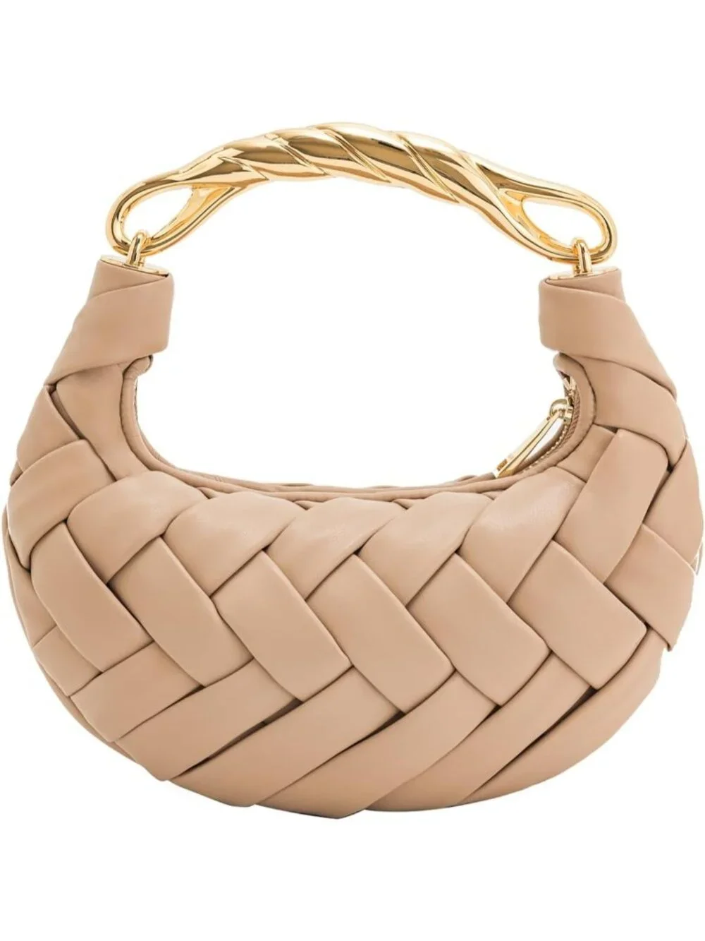 👜Women's Almond Orla Woven Top Zipper Handle Bag Gold Twist Handle Purse
