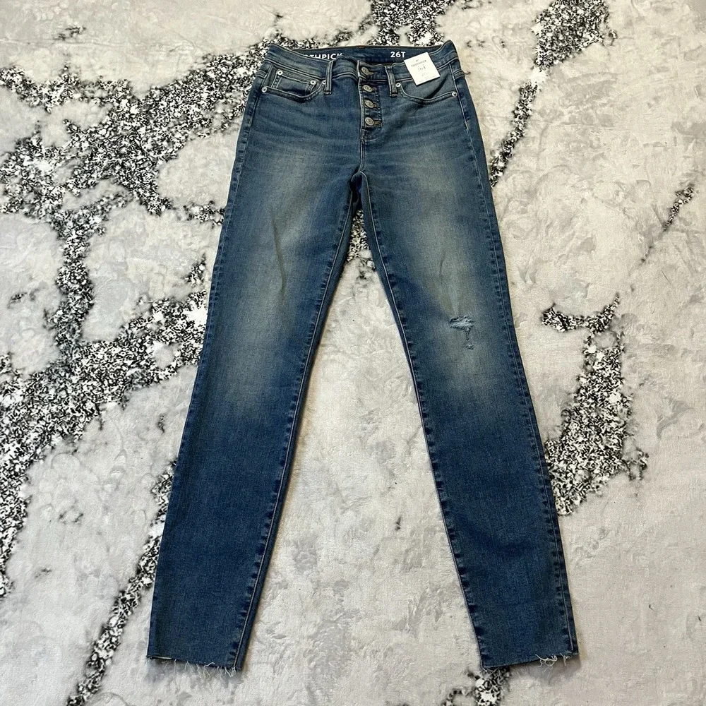 J Crew Jeans Womens‎ Size 26 Tall 9in Toothpick Button Fly Raw Hem Denim