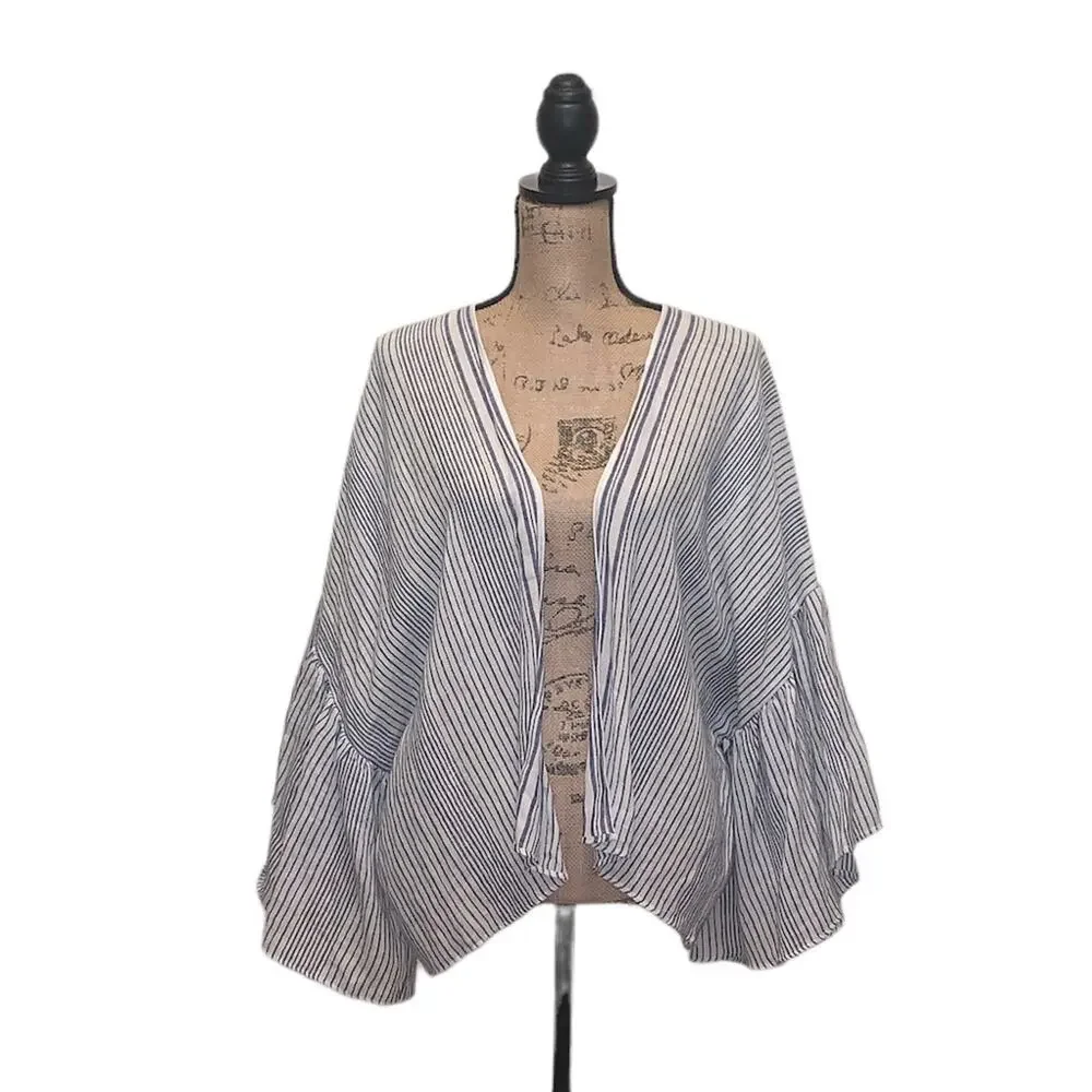 Universal‎ Thread Kimono / Cardigan Lightweight Linen Blend Striped Open Front