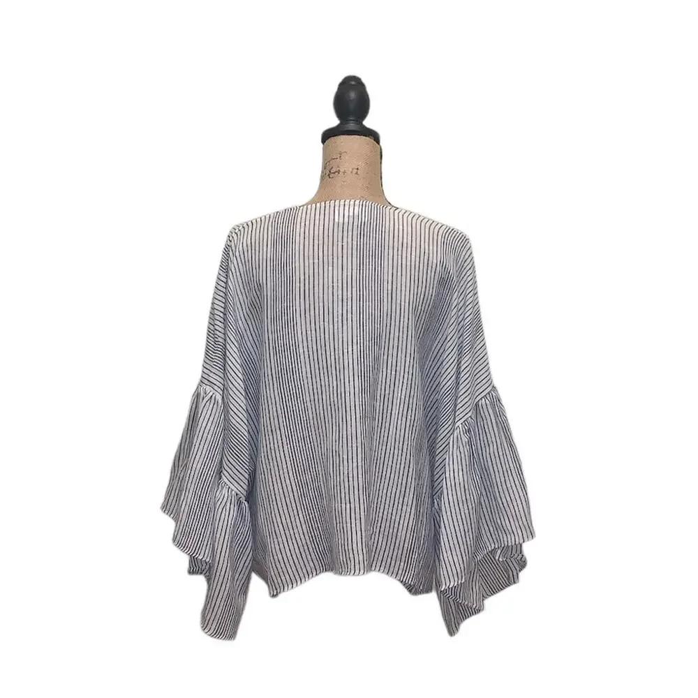 Universal‎ Thread Kimono / Cardigan Lightweight Linen Blend Striped Open Front