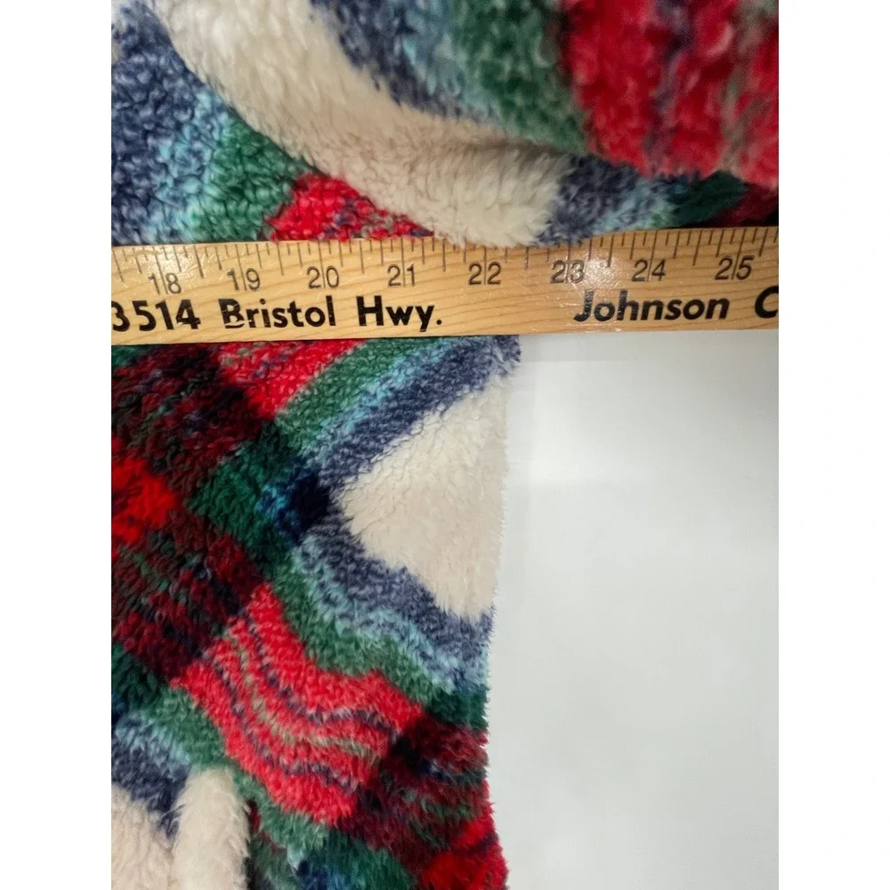 Talbots‎ Womens Pullover XL Sherpa Fleece Multicolor Plaid Shawl Zip