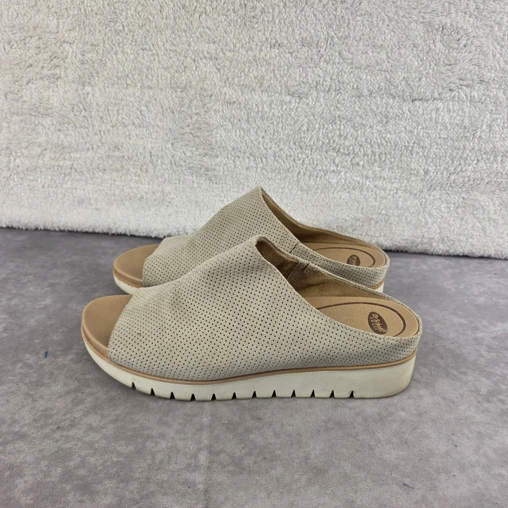 Dr. Scholls Womens Beige Perforated Platform Slide Sandals Peep Toe Mule S2159