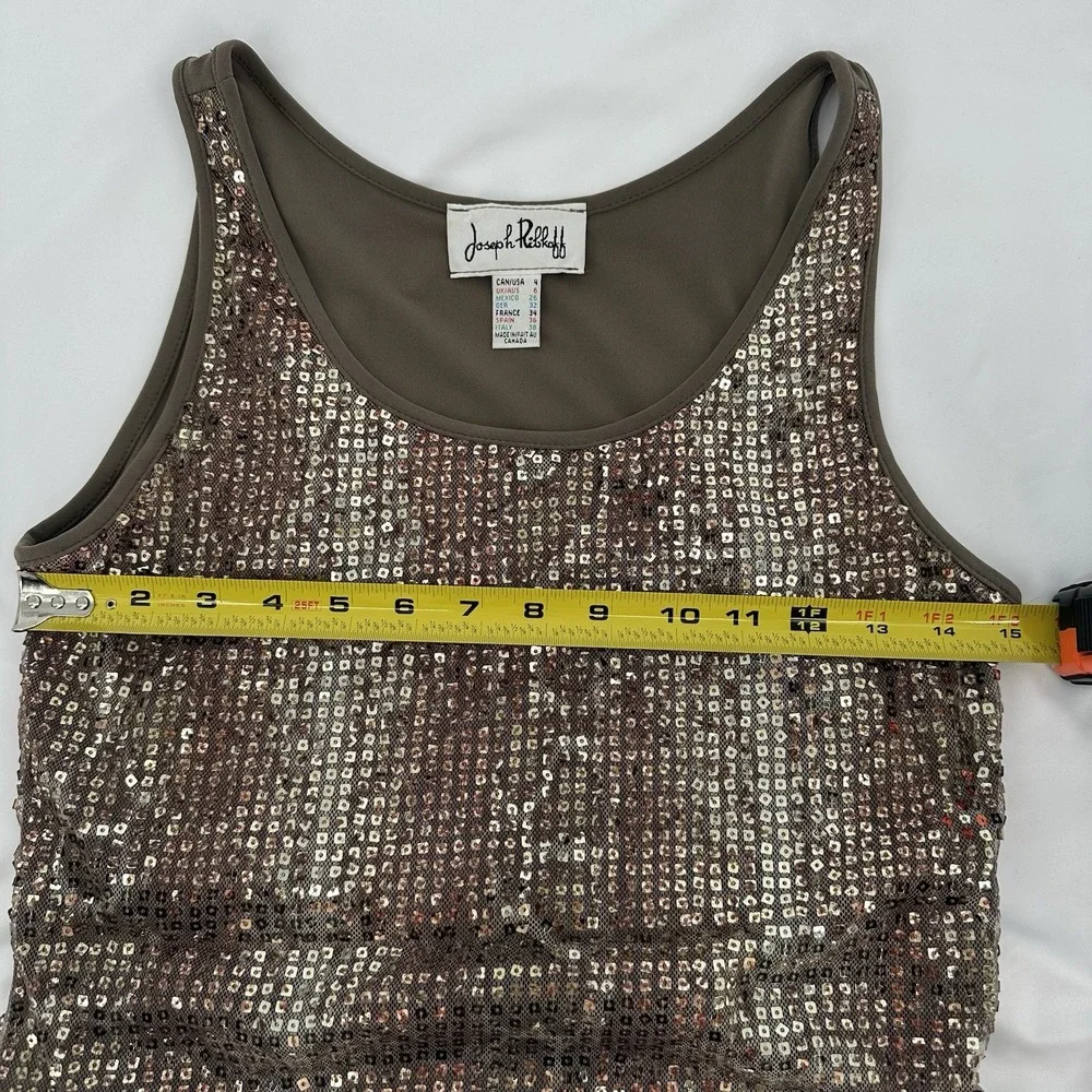 Joseph‎ Ribkoff Y2K Taupe Animal Print Sequined Mini Dress Tunic Tank size 4