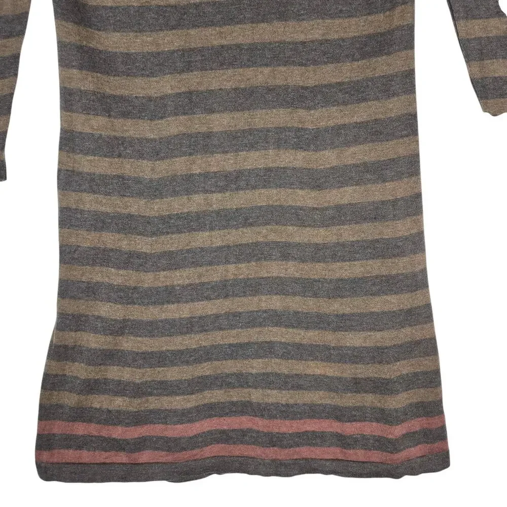 Peruvian Connection Dress Womens Small Brown Gray Striped Pima‎ Cotton Knit