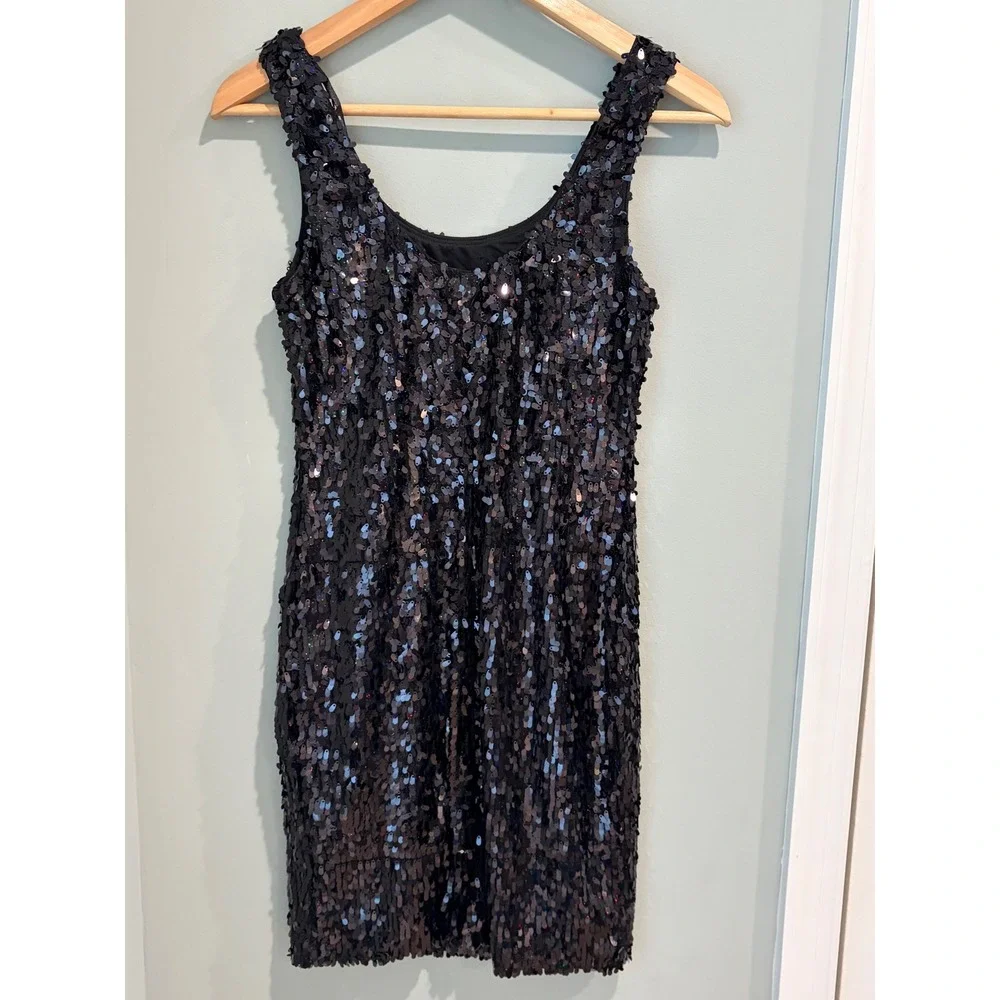 Frederick's of Hollywood Black Sequin‎ Mini Dress Sleeveless Scoop Neck Small