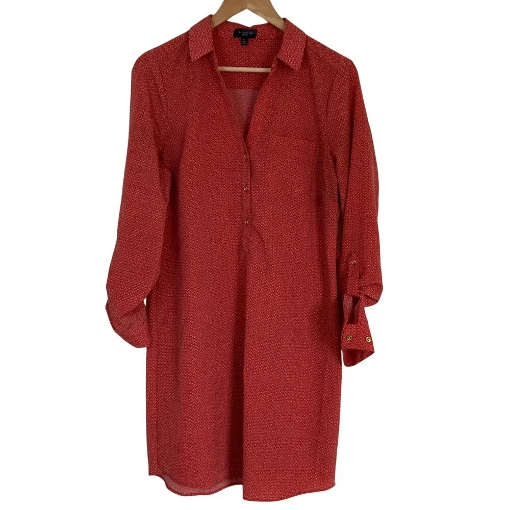 The Limited Womens Ashton Dress Size M Coral 1/2 Button-Up Shirt Dress LS Career