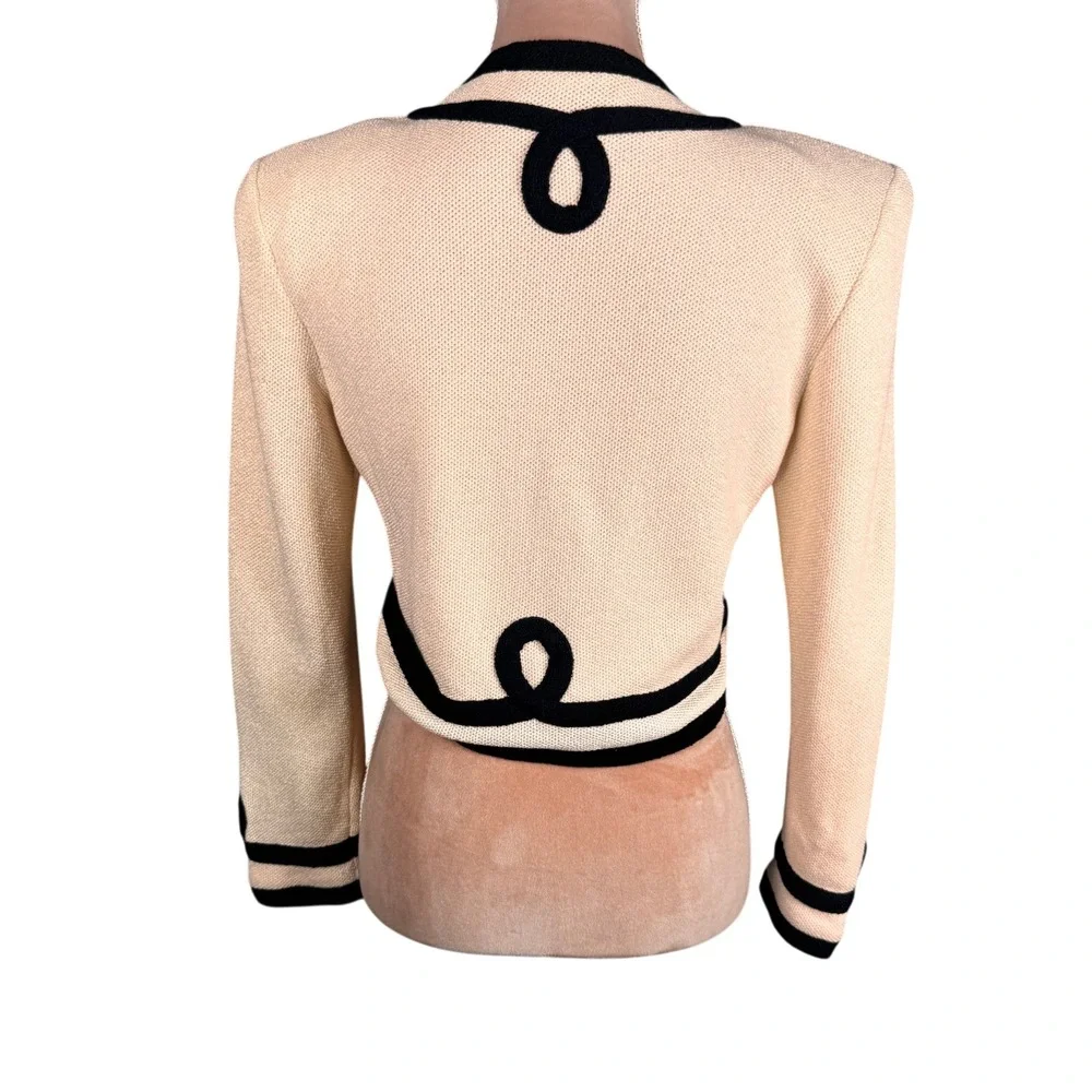 St John Bolero Jacket Womens 4 Cream‎ Black Vintage Santana Knit Cropped Shrug