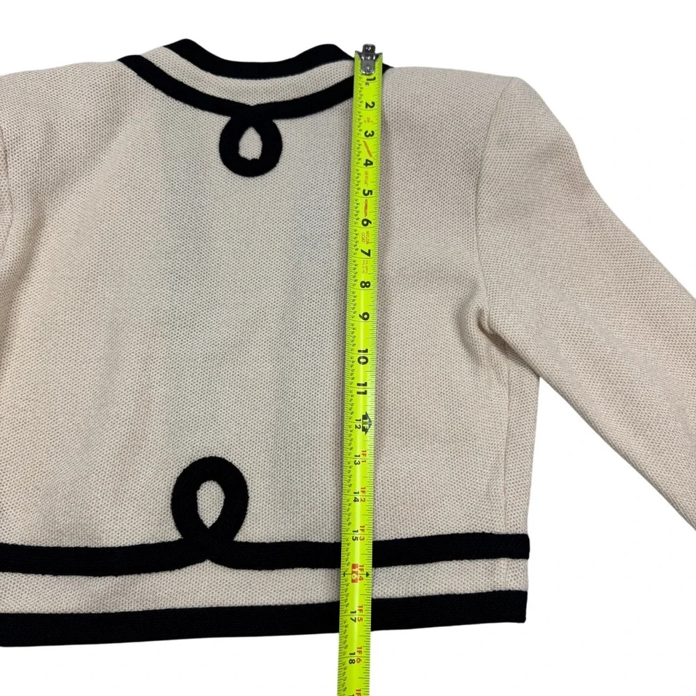 St John Bolero Jacket Womens 4 Cream‎ Black Vintage Santana Knit Cropped Shrug