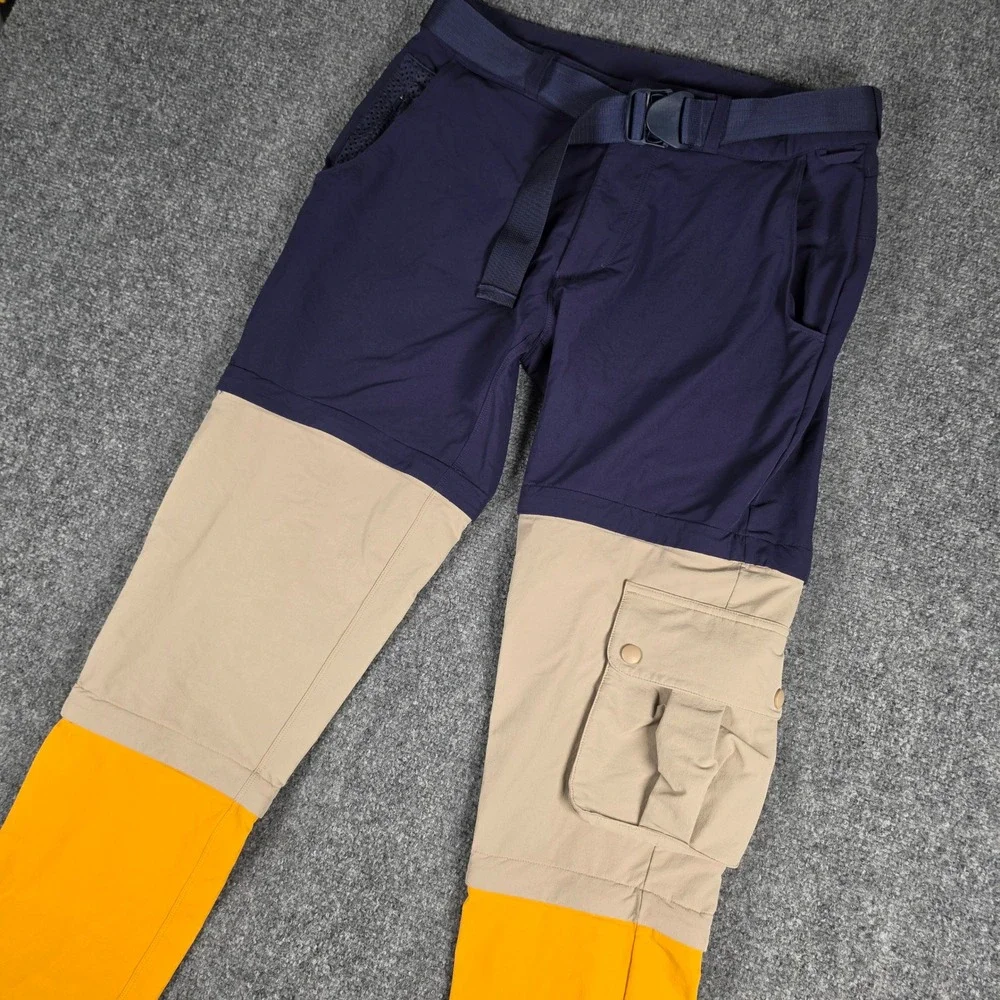 Outdoor Voices RecTrek Zip-Off Pants Womens Medium‎ Navy Tan Yellow Colorblock