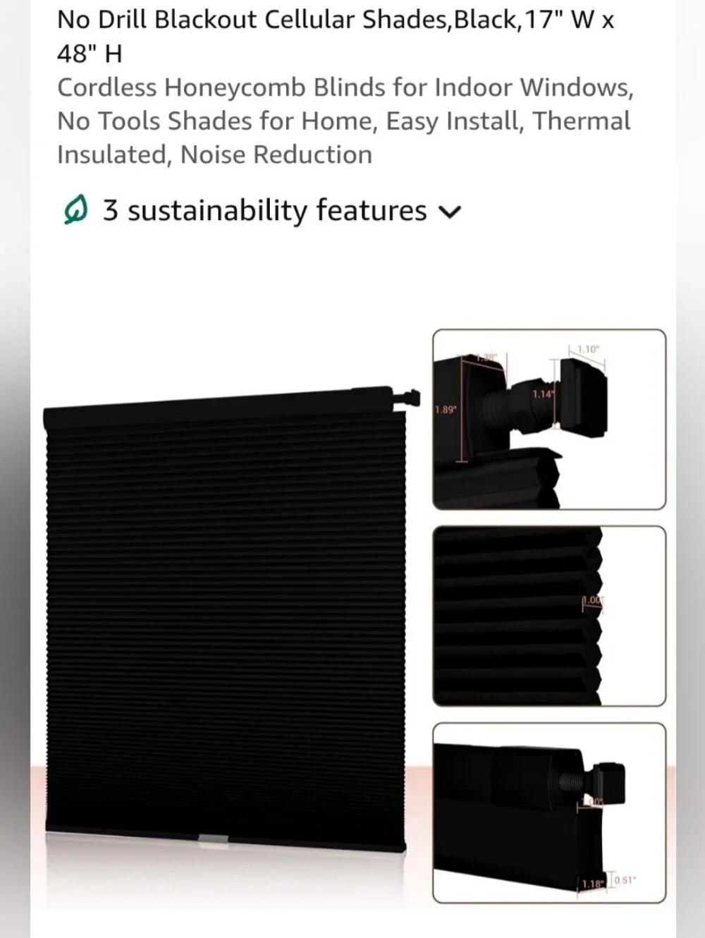 Black No-Drill Cellular Blackout Shade - Cordless Window Blind
