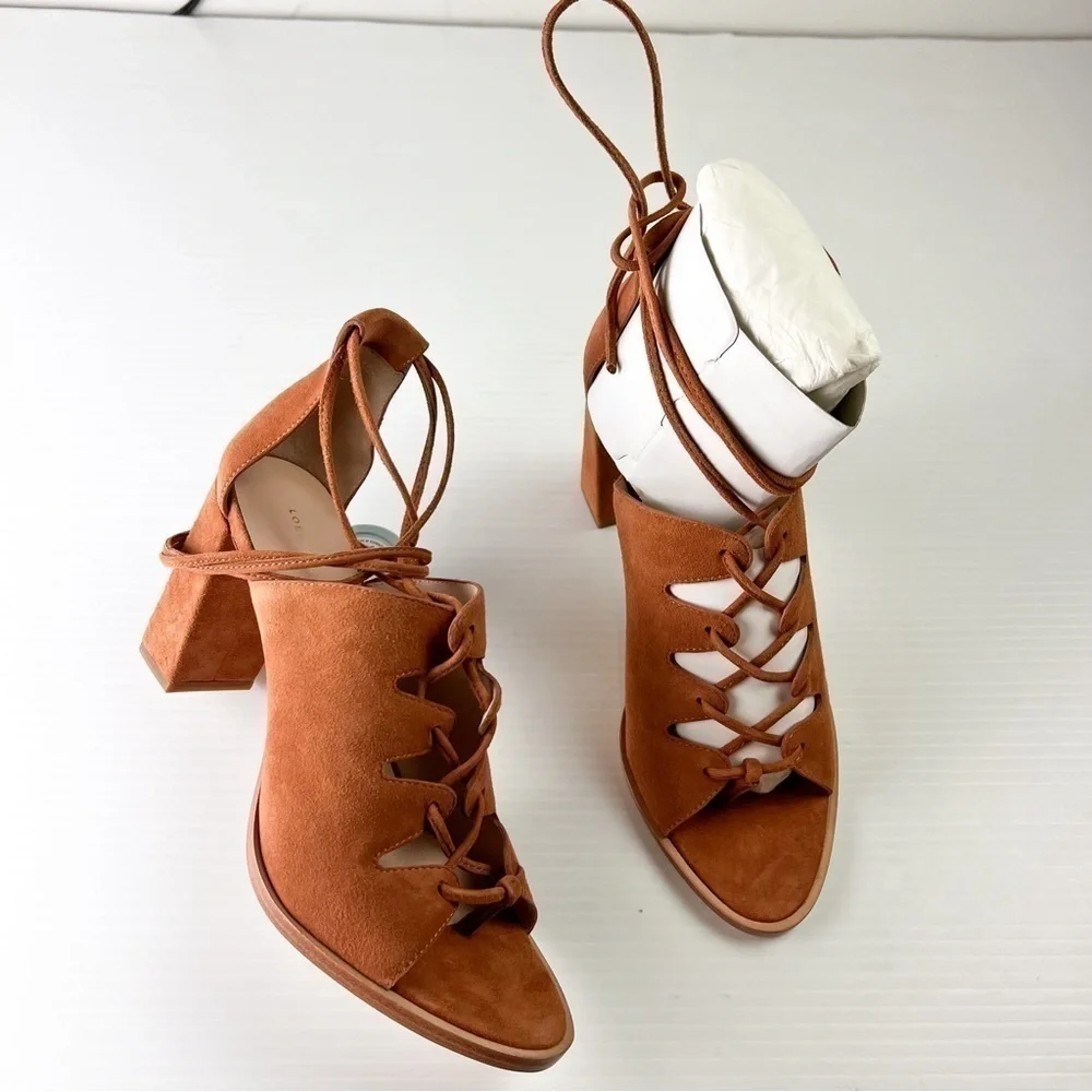 Loeffler Randall sandals womens 8 Helene Brown Lace-Up Split Suede Sandals