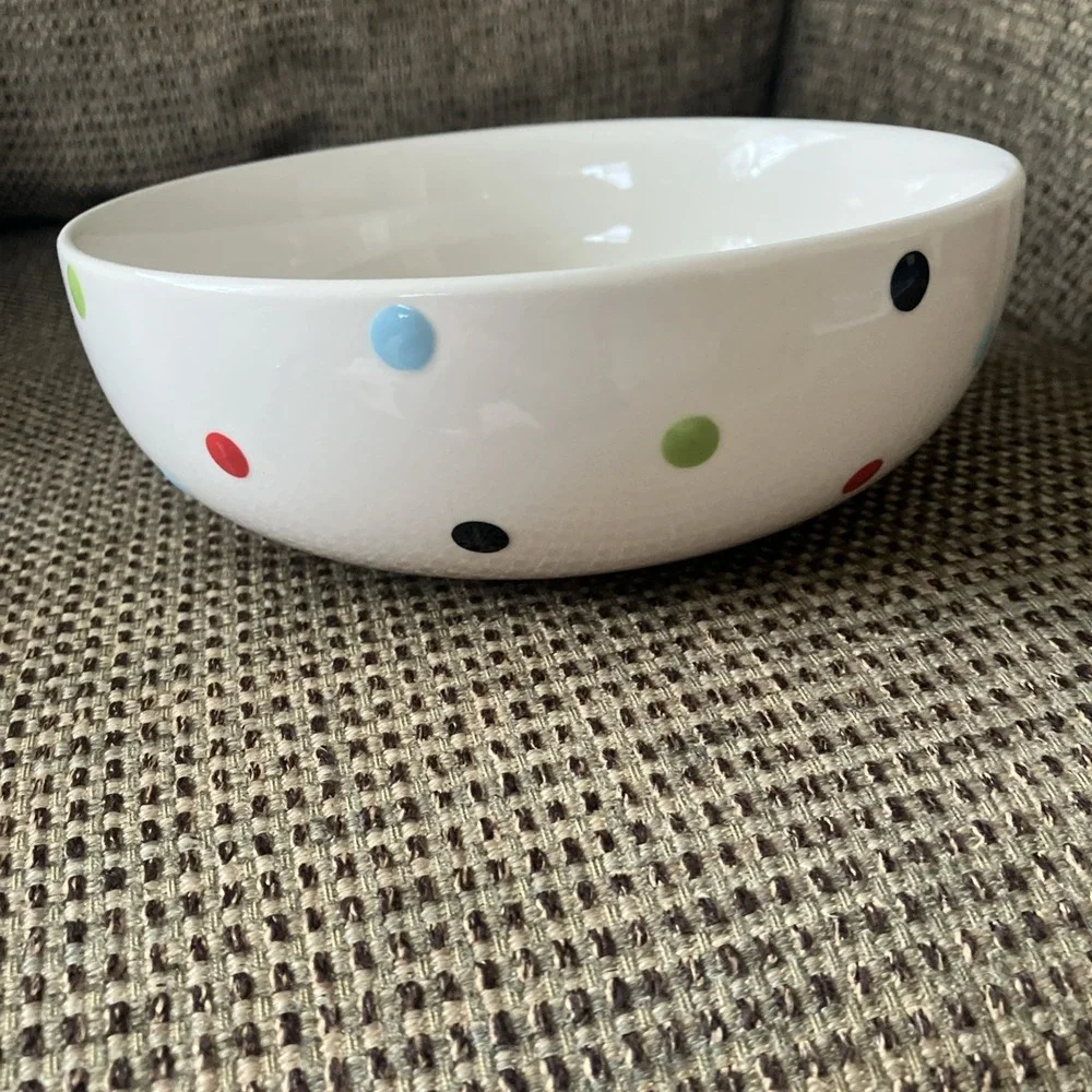 SPODE BAKING DAYS BOWL WHITE w/ Multicolor Polka‎ Dots Hand Decorated 2007