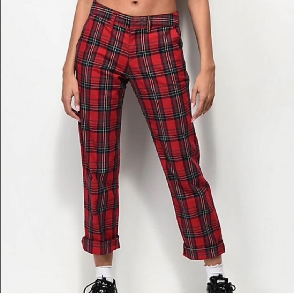 Empyre Urban Outfitters Red Plaid Preppy Corpcore Straight Crop Pants Size 5