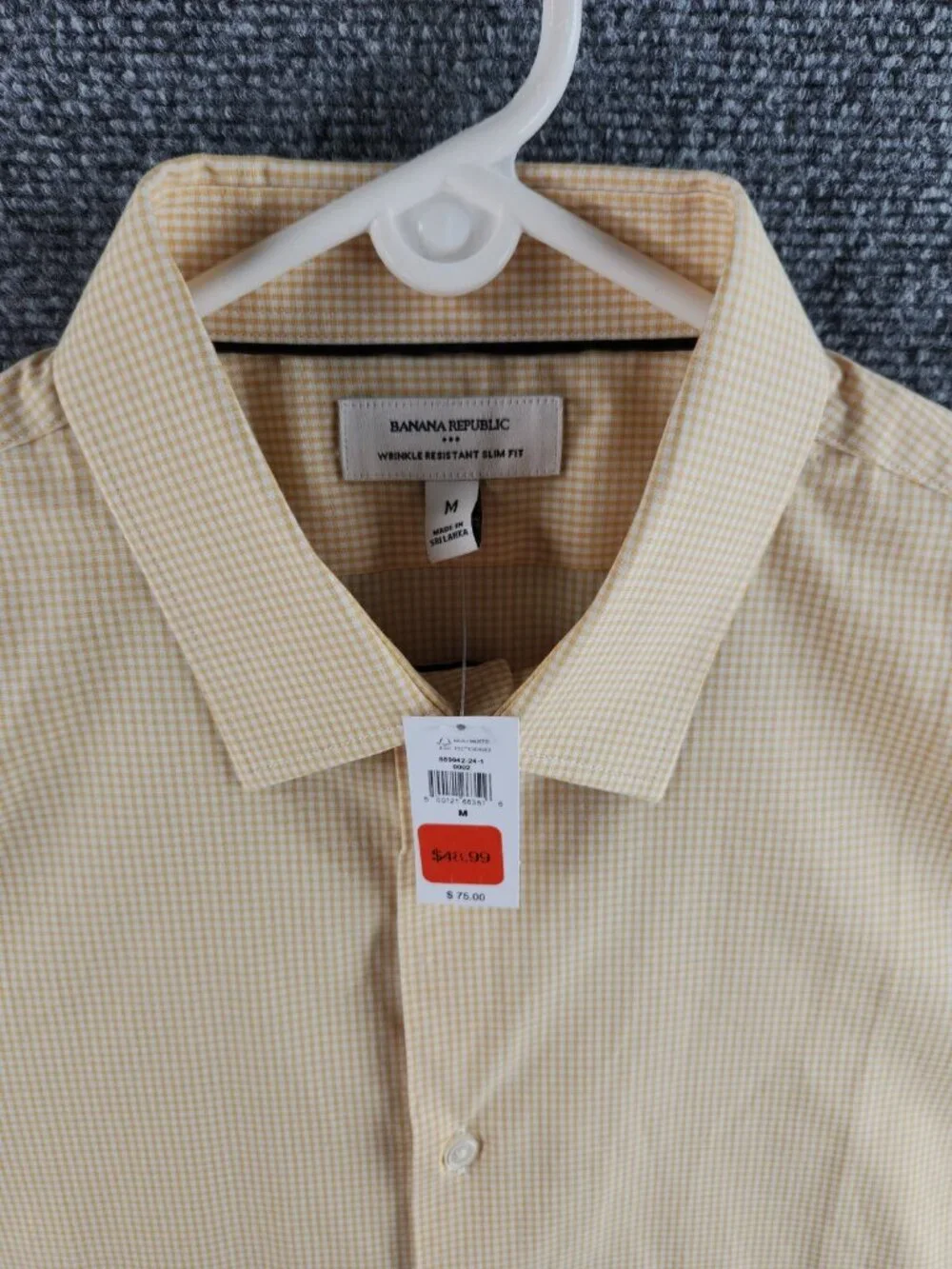 NWT Banana Republic Long Sleeve Button Up Shirt Yellow Check Medium Slim Men