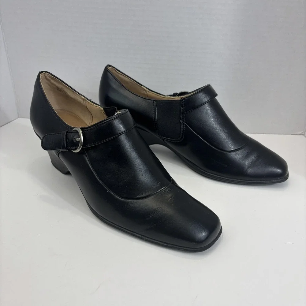 Kelly & Katie Wedge‎ Heel Shoes Womens Size 8.5 Black Pumps Buckle