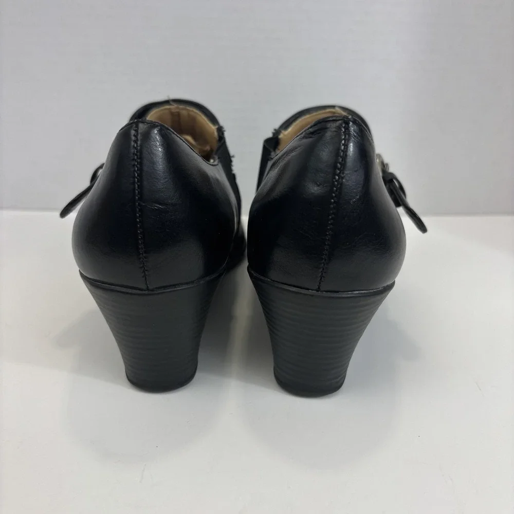 Kelly & Katie Wedge‎ Heel Shoes Womens Size 8.5 Black Pumps Buckle