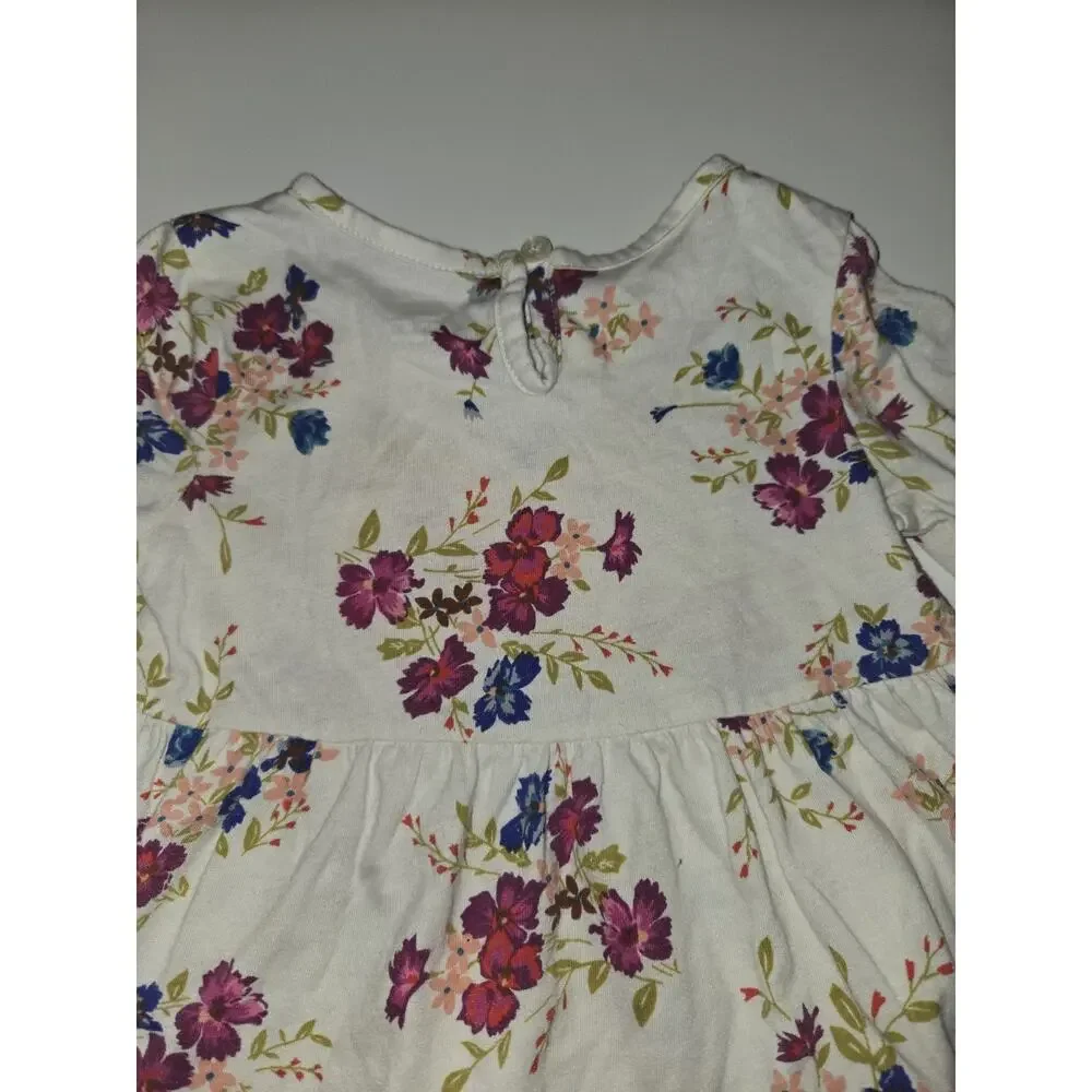 Old Navy Baby Girls 18-24M Floral Tiered Dress Ivory Purple Blue 3/4 Sleeve