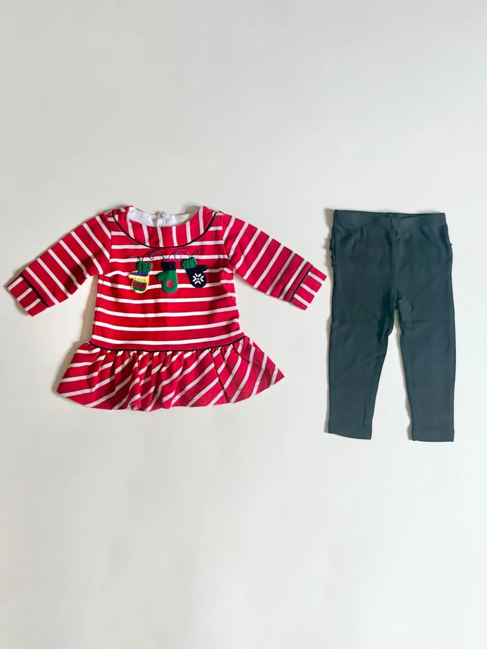 Florence Eiseman Holiday Dress + Carter’s Ruffle Black Leggings Size 12 Months
