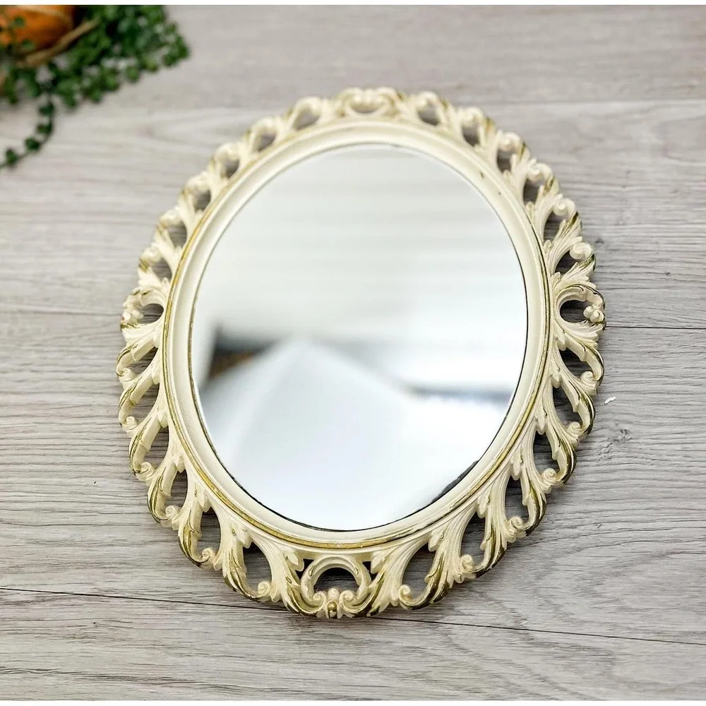 Ornate‎ Gold & White Mirror: Vintage Easel Tabletop Display