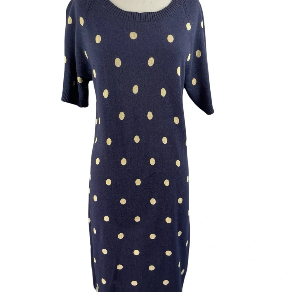 Tommy Hilfiger Dark‎ Blue Sweater Midi Dress with Gold Spots, Size M