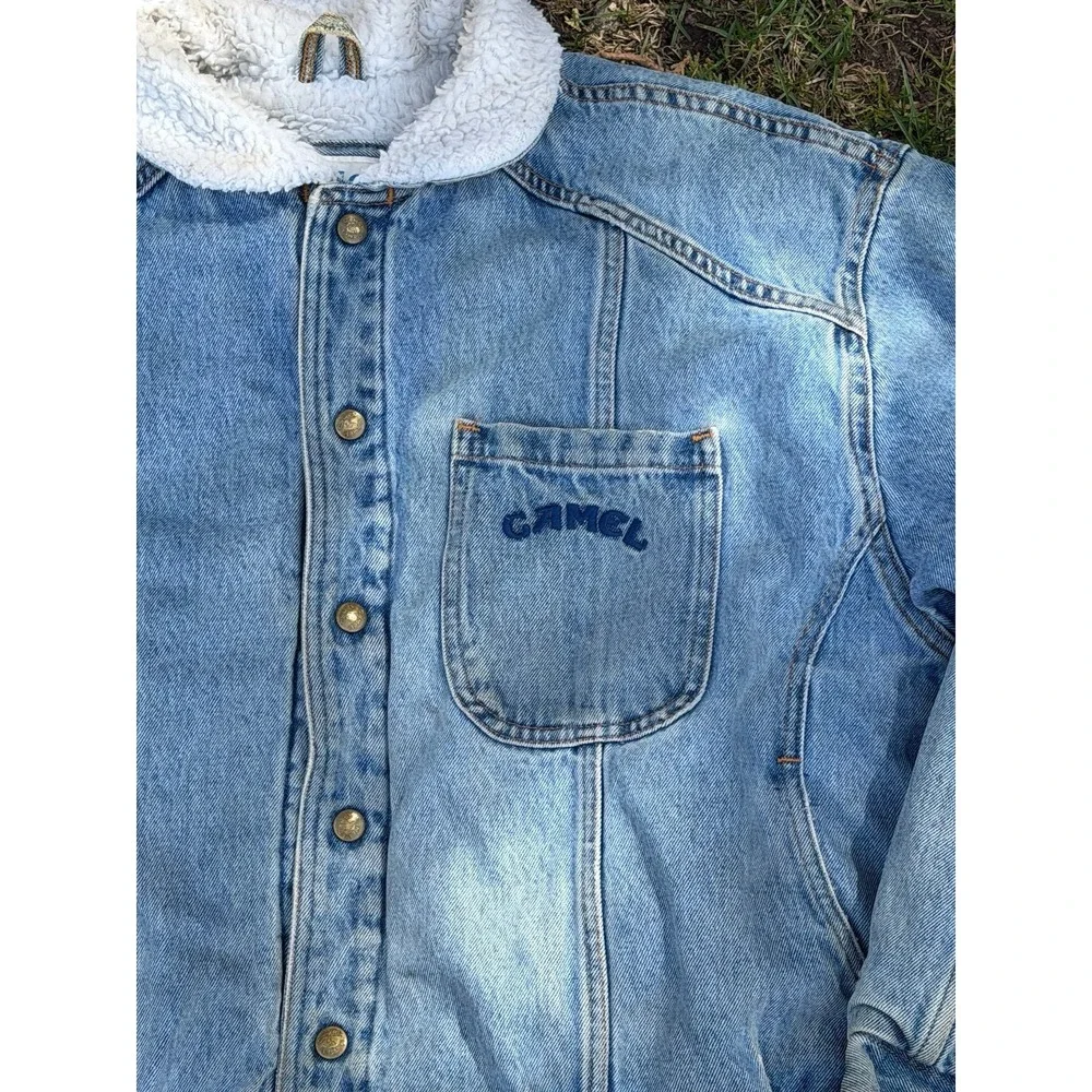 Vintage Camel Denim Jacket Sherpa Lined Trucker Coat‎ Mens Large USA 90s