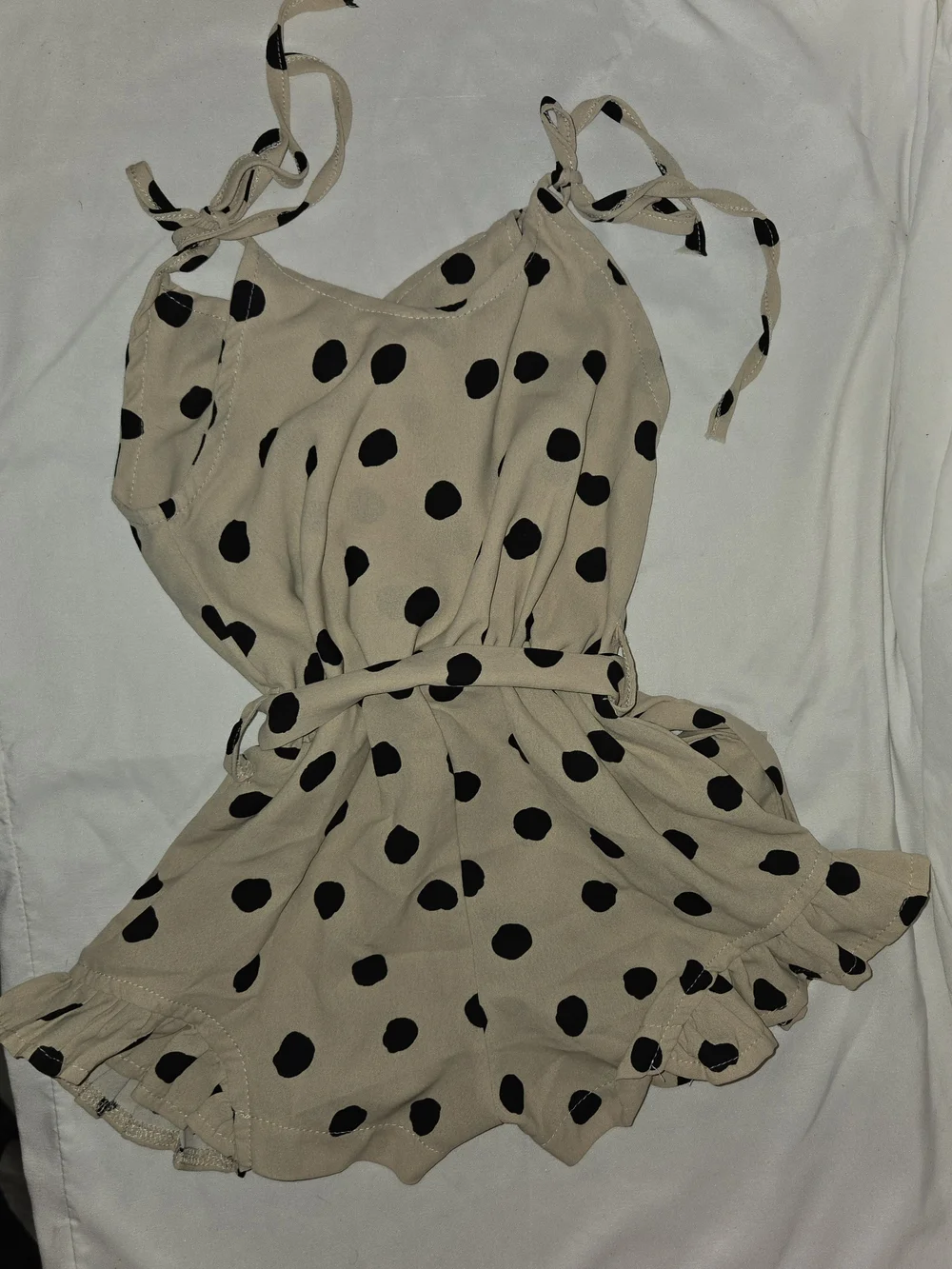 Polka Dot Tie-Shoulder JumpSuit in Beige SZ 2T