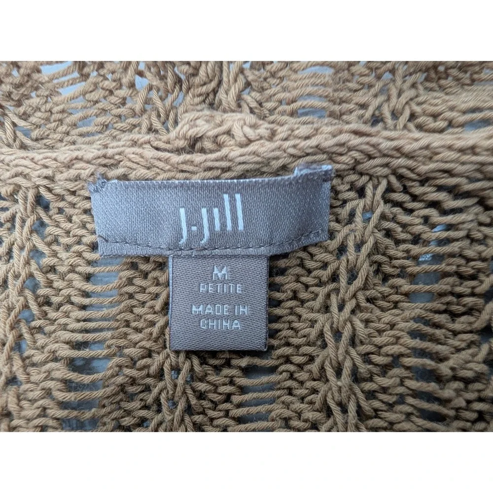 J. Jill Pointelle Knit Open Front Cardigan Sweater Womens M Pockets Coastal Boho