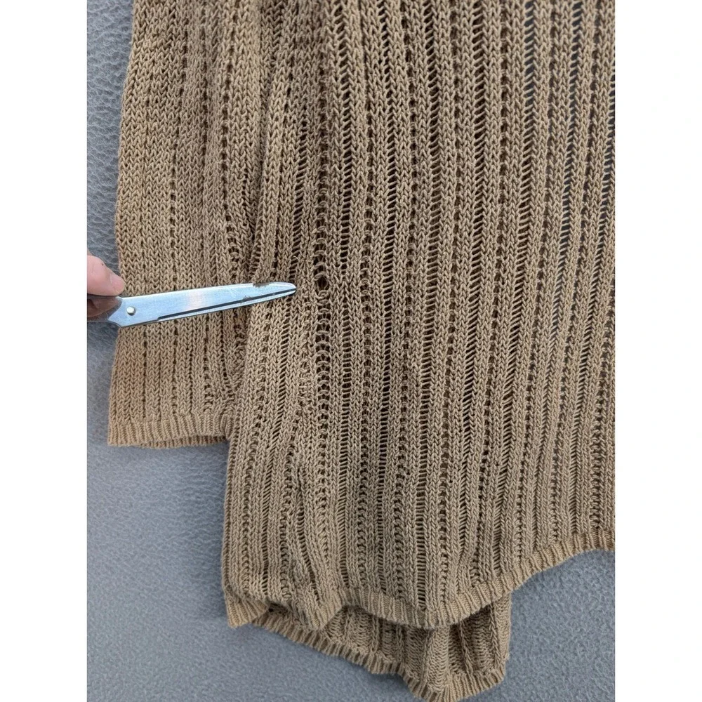 J. Jill Pointelle Knit Open Front Cardigan Sweater Womens M Pockets Coastal Boho