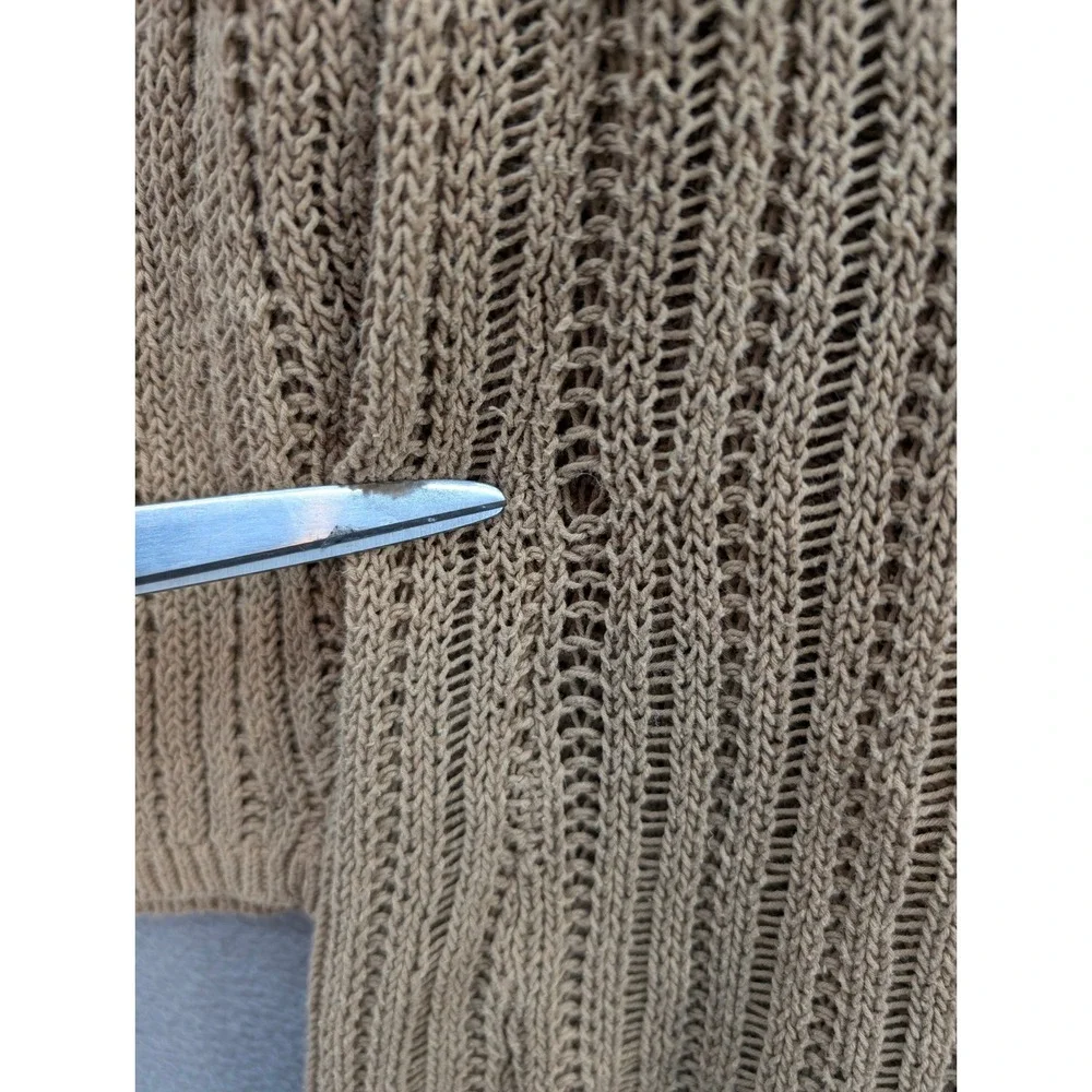 J. Jill Pointelle Knit Open Front Cardigan Sweater Womens M Pockets Coastal Boho