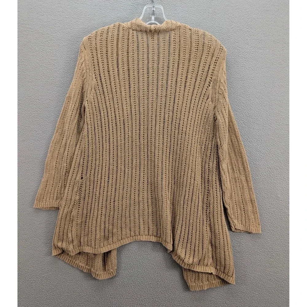 J. Jill Pointelle Knit Open Front Cardigan Sweater Womens M Pockets Coastal Boho
