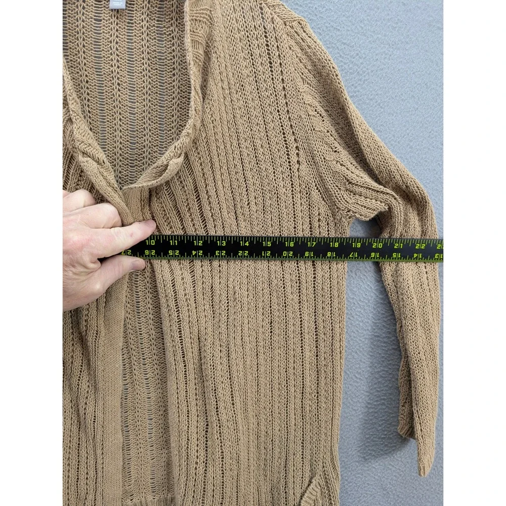 J. Jill Pointelle Knit Open Front Cardigan Sweater Womens M Pockets Coastal Boho