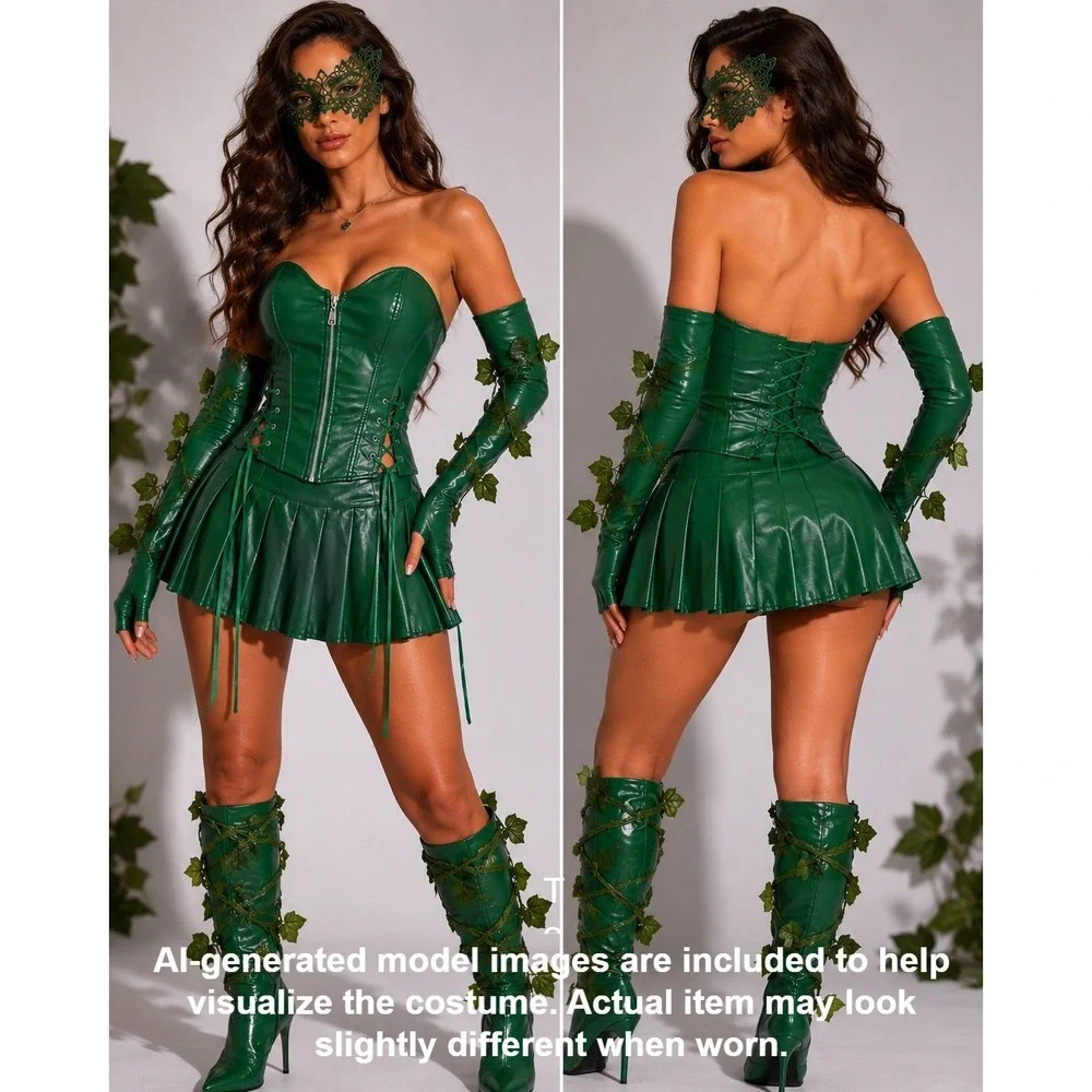 Unbranded Poison Ivy Costume S Womens Faux‎ Leather Corset Skirt Set Halloween
