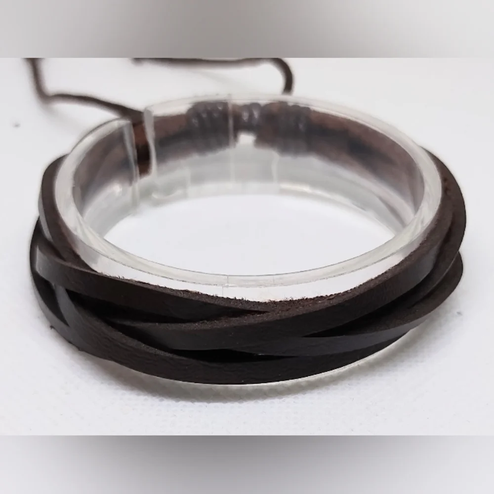 Men's Bracelet Leather Layered Brown New f39‎