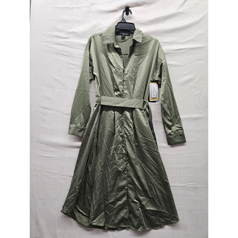 French Connection Womens Long Shirt Dress Olive Polyester Casual Size Medium