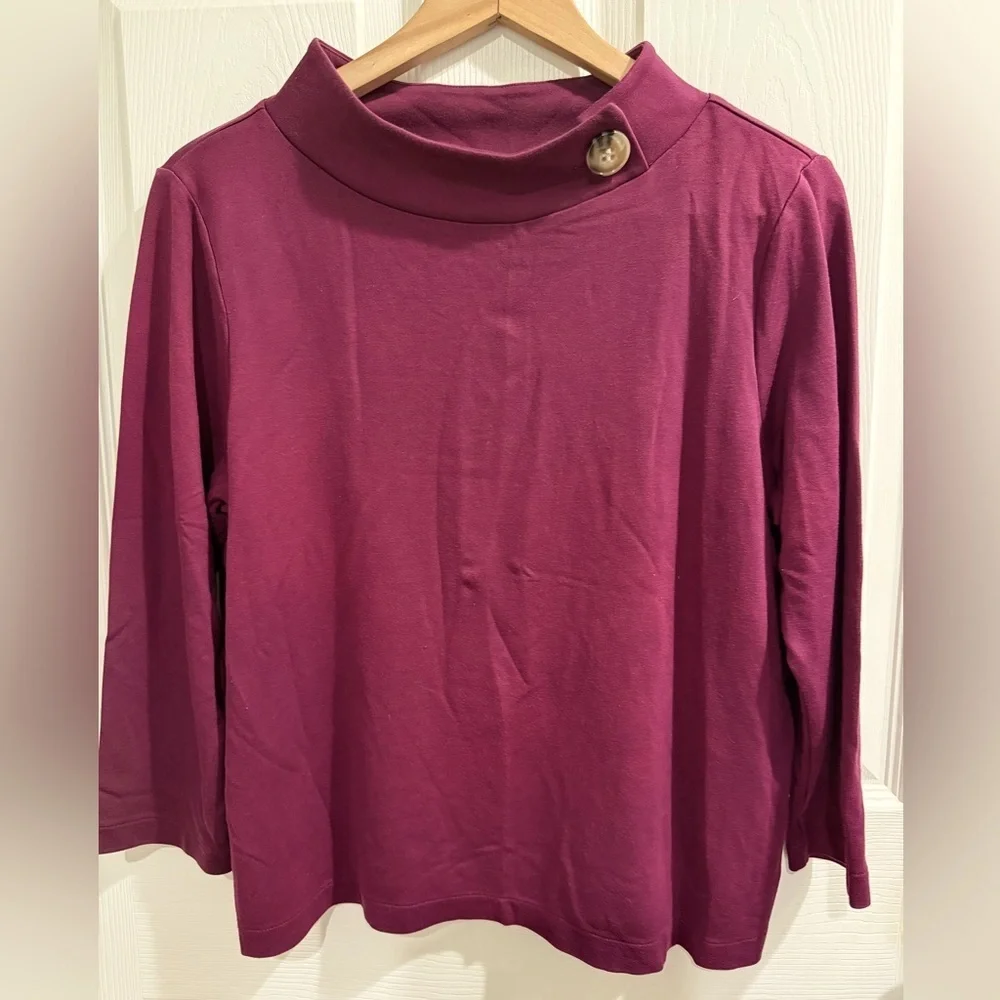Ann Taylor Rich Purple Top Mock Neck w Button