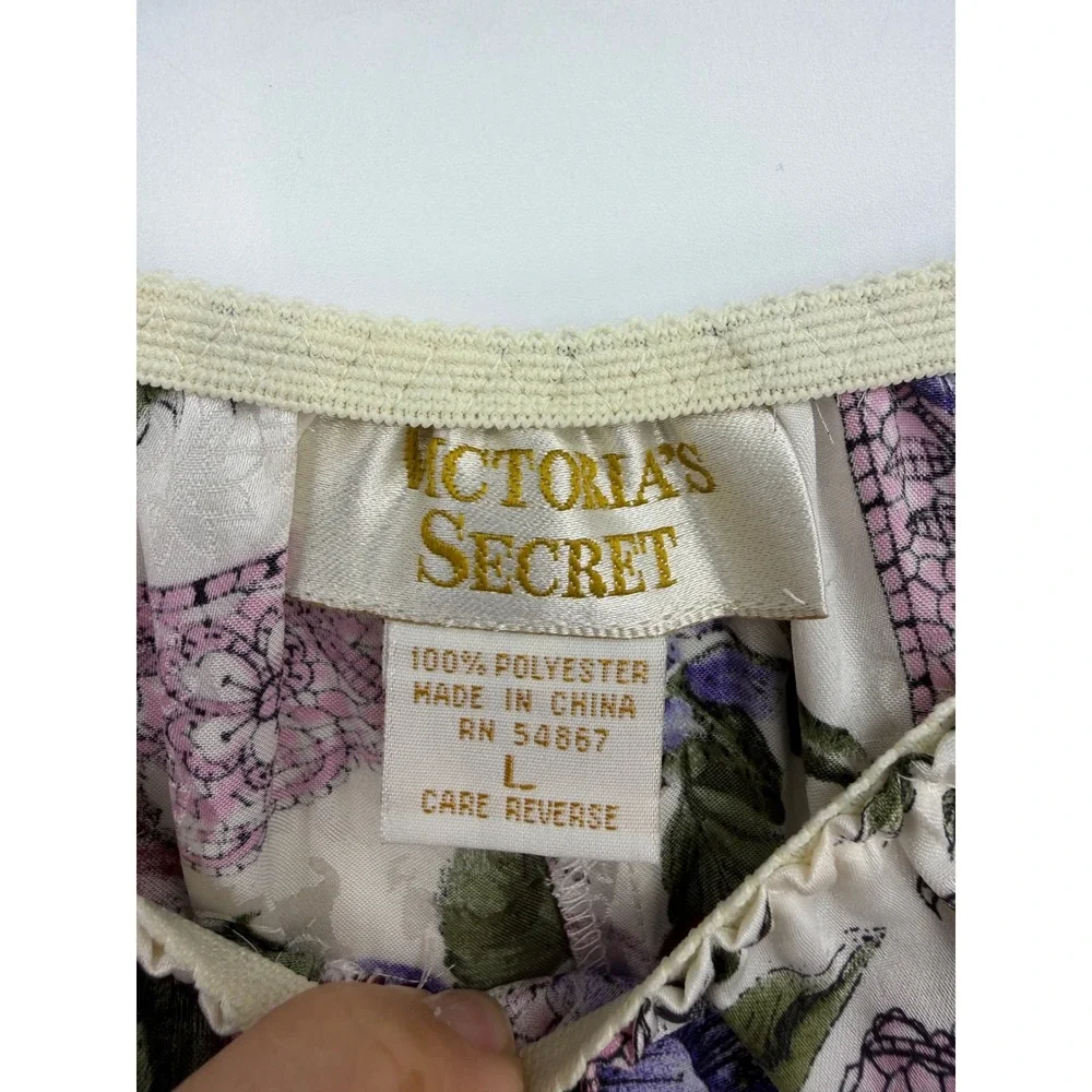 Vtg Victoria's Secret Pajama Set L White Floral Gold Label Camisole‎ Tap Shorts