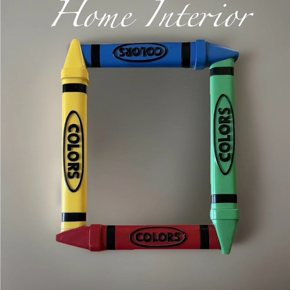 Vintage-Retro Crayon Accent Mirror Primary Red Yellow Blue Green Kids Decor GUC