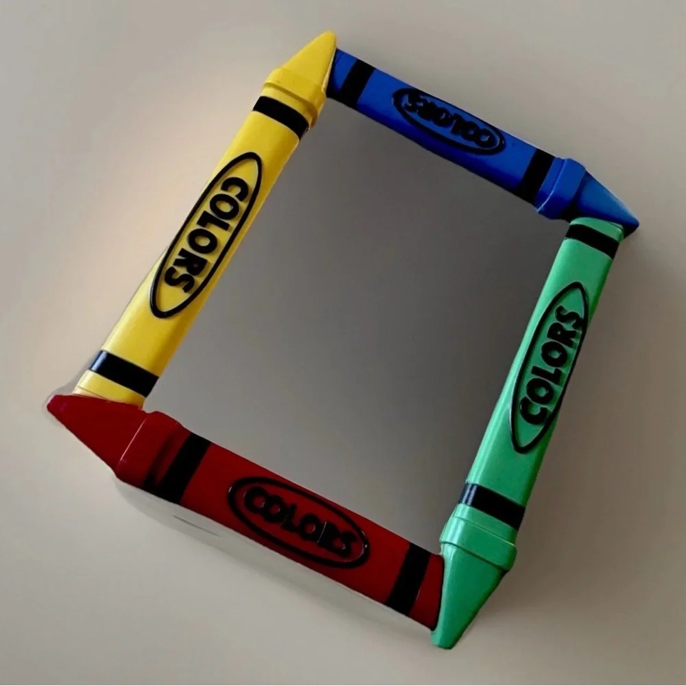 Vintage-Retro Crayon Accent Mirror Primary Red Yellow Blue Green Kids Decor GUC
