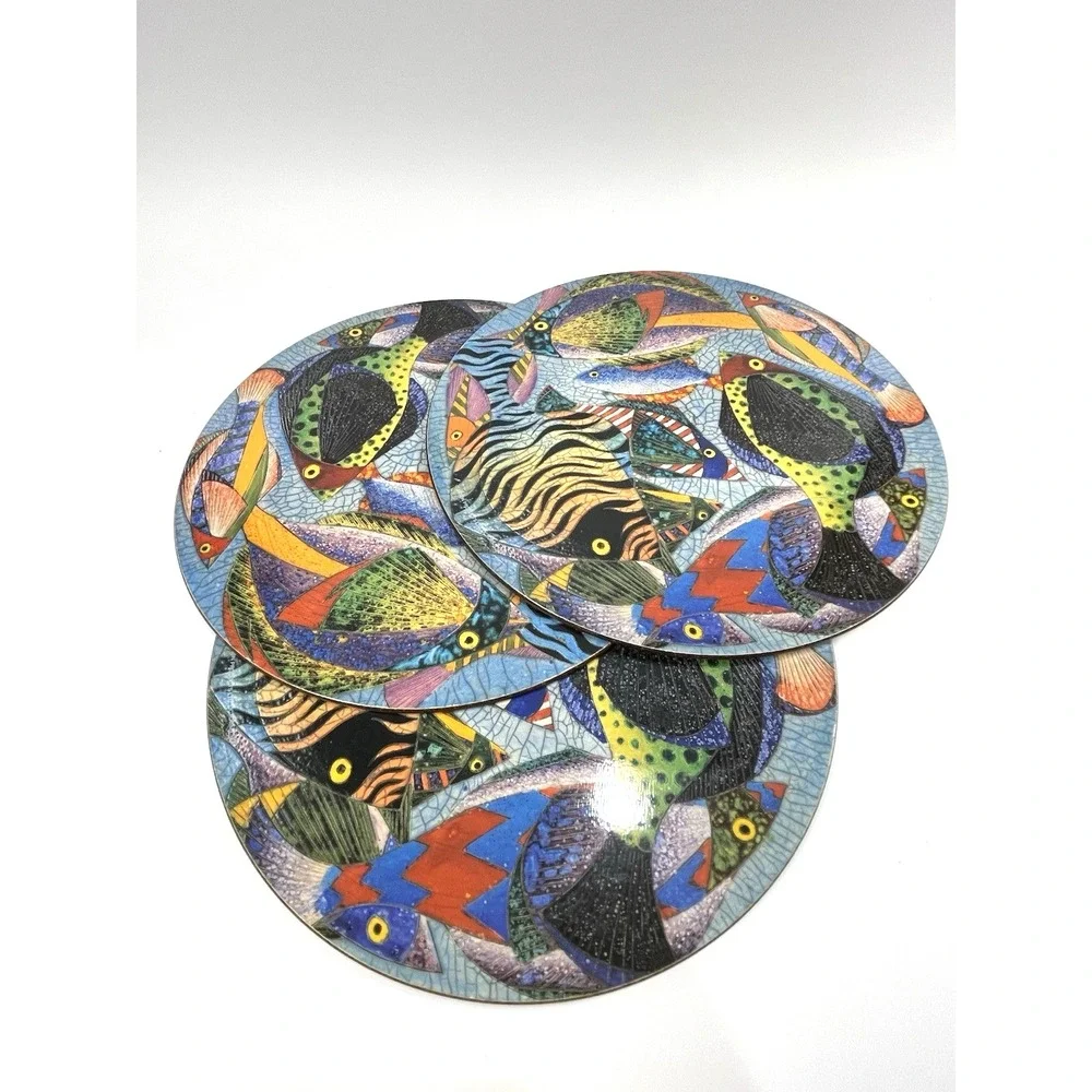 1999  Colorful Reef Fish‎ Cork Backed Hard Placemats Coasters 9 2/4
